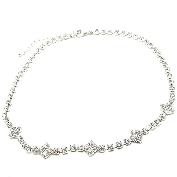 Crystal Rhinestone Choker Necklace Silver-tone Rhodium Plated - Picture 6 of 13